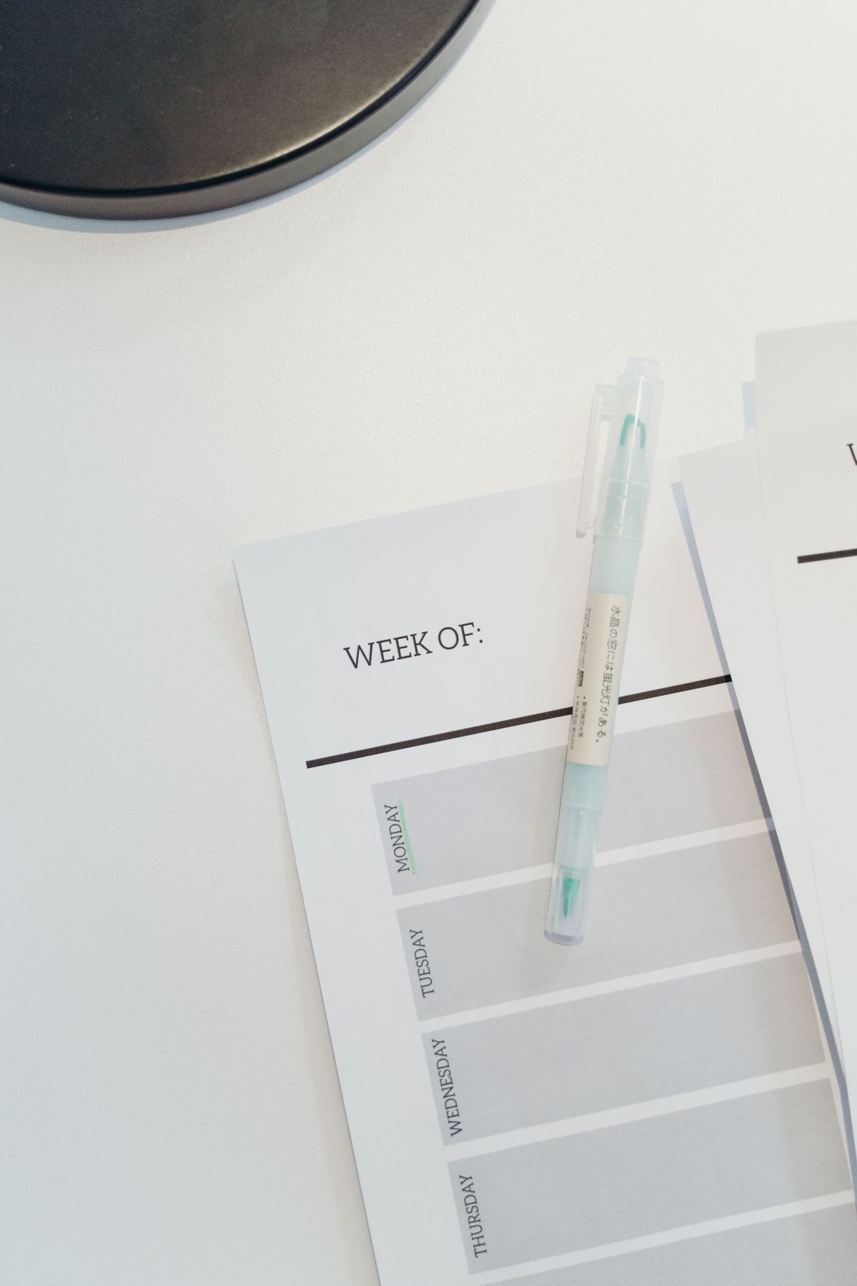 Weekly planner with a pen