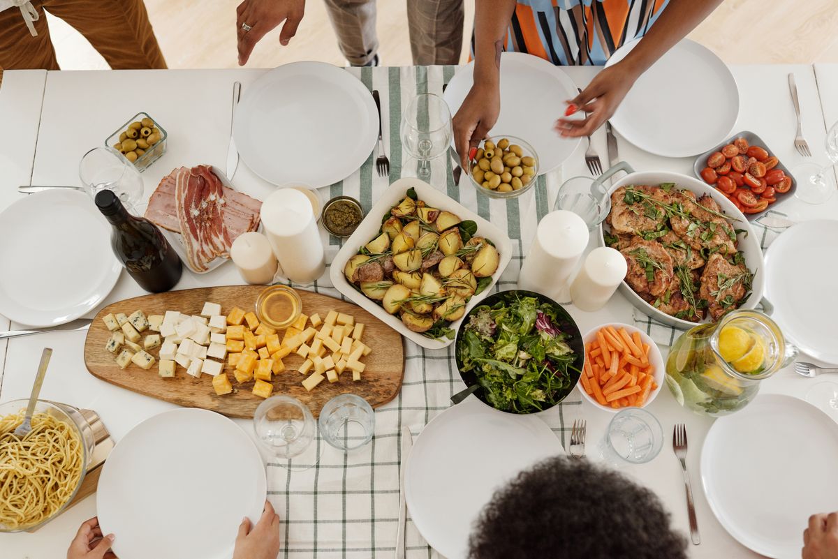 Various dishes on a set dining table
